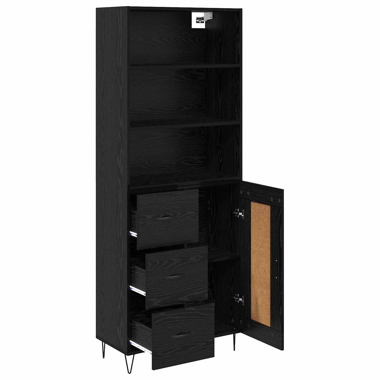 Hoge kast met lade 2 pcs Zwart Eiken Bewerkt hout is nu te koop bij PeponiXL, paradijselijk wonen!