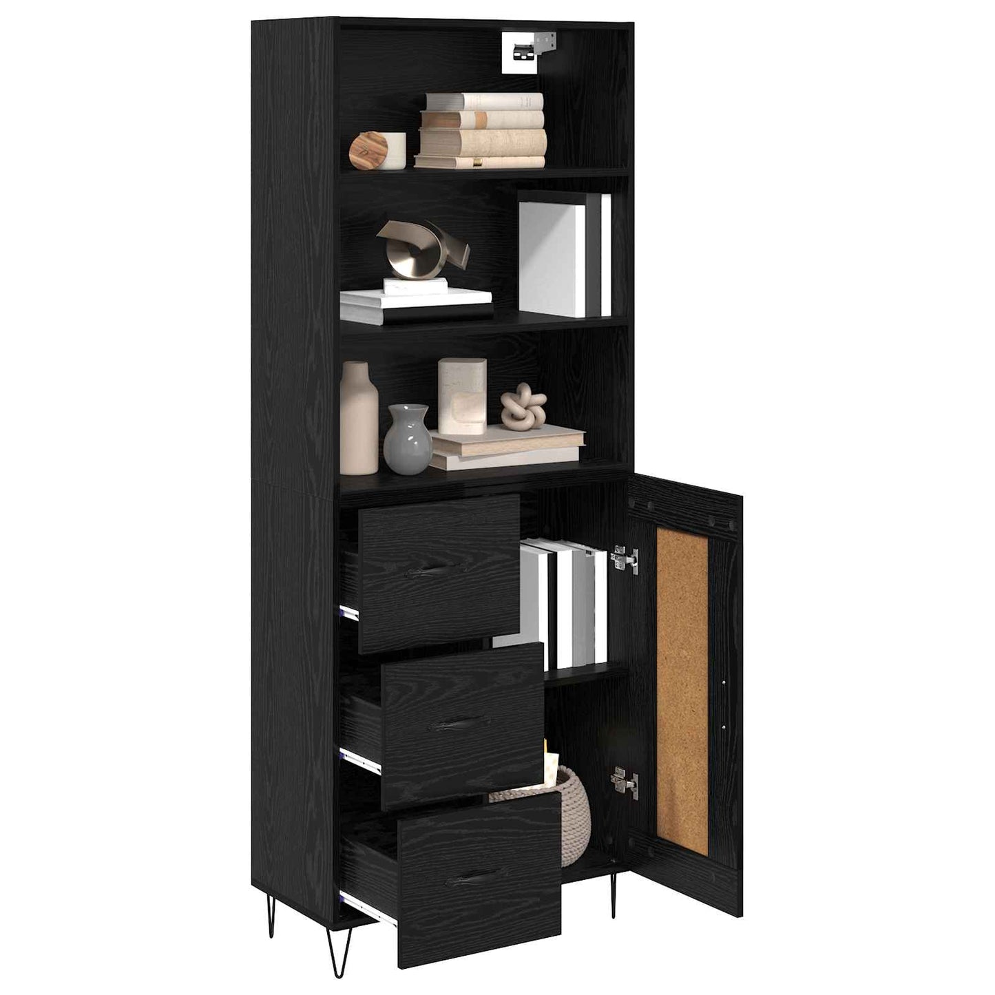 Hoge kast met lade 2 pcs Zwart Eiken Bewerkt hout is nu te koop bij PeponiXL, paradijselijk wonen!