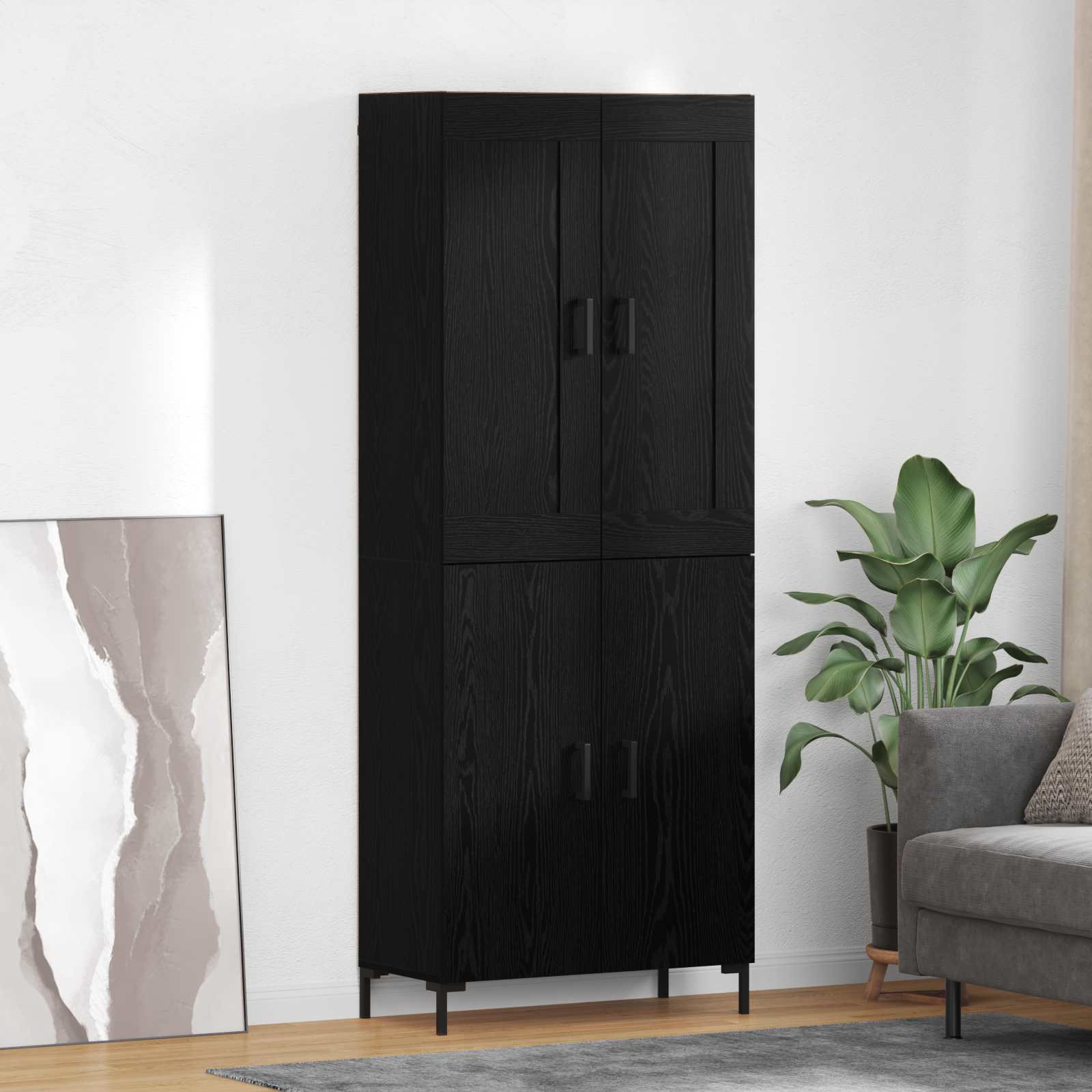 Hoge kast 2 pcs Zwart Eiken Bewerkt hout is nu te koop bij PeponiXL, paradijselijk wonen!