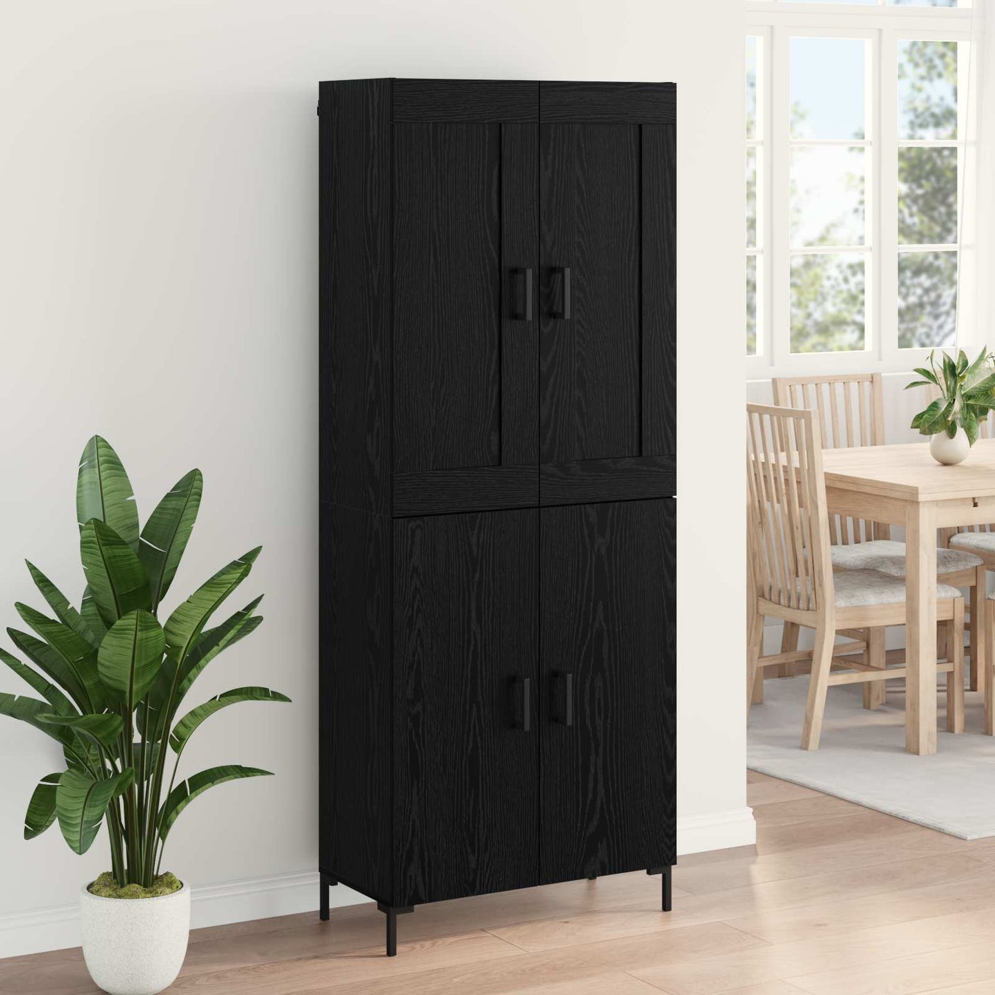Hoge kast 2 pcs Zwart Eiken Bewerkt hout is nu te koop bij PeponiXL, paradijselijk wonen!