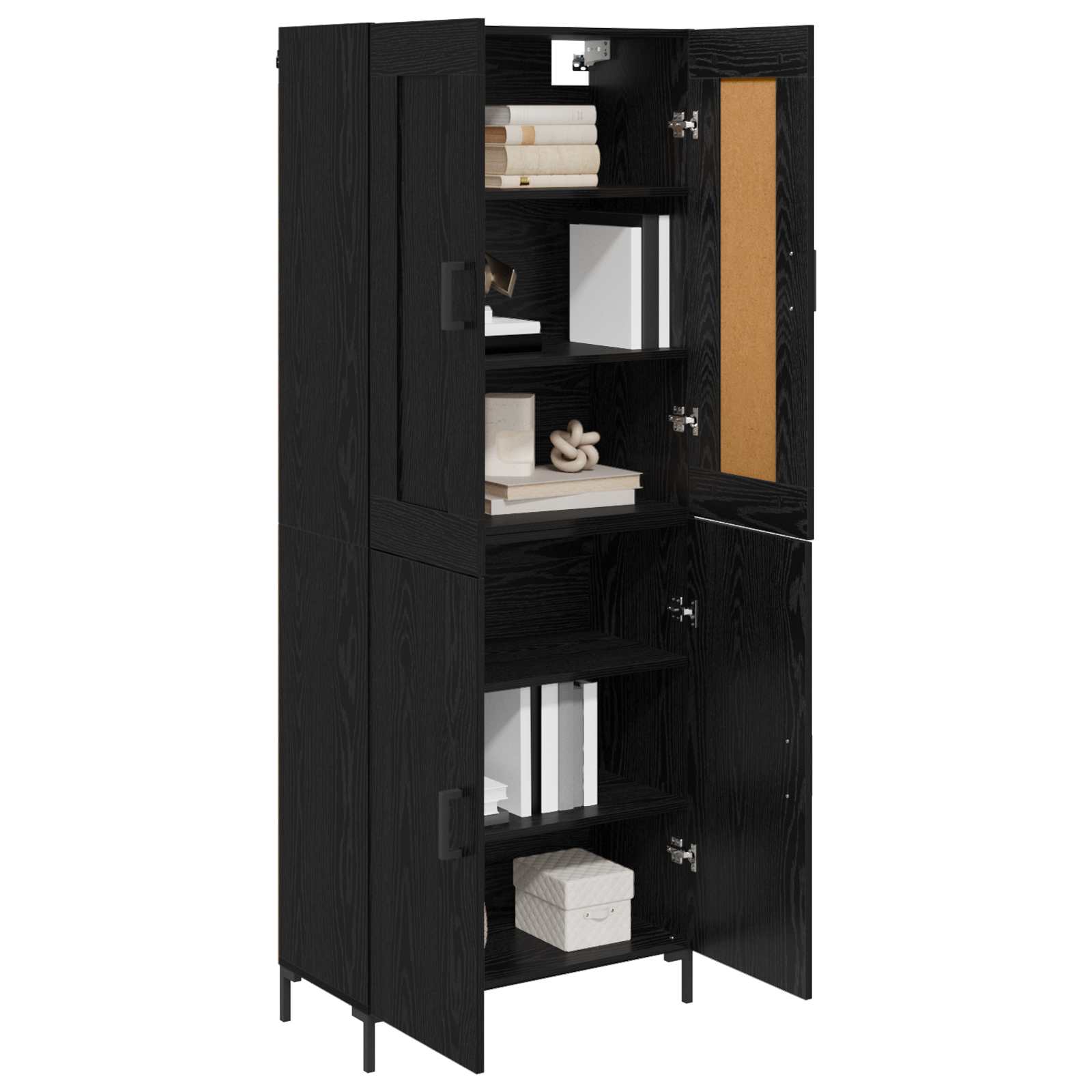 Hoge kast 2 pcs Zwart Eiken Bewerkt hout is nu te koop bij PeponiXL, paradijselijk wonen!