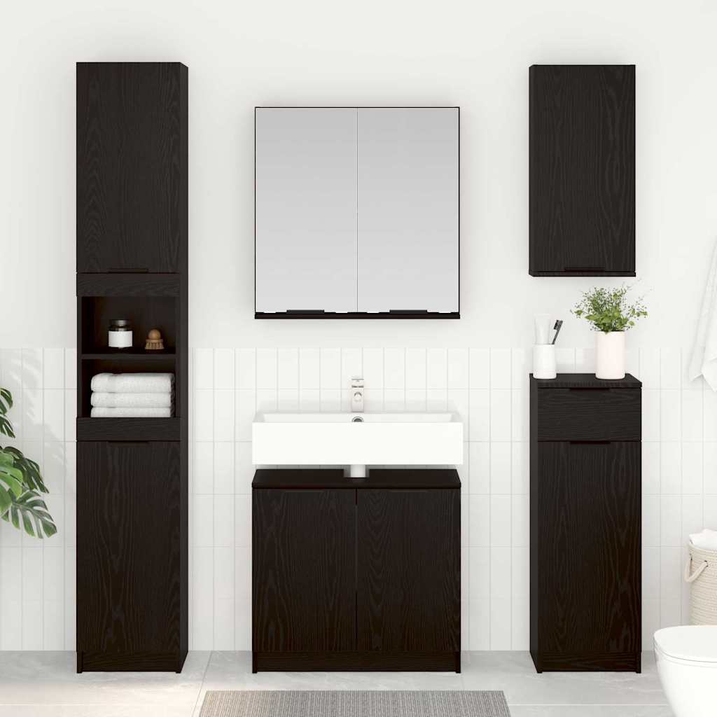 Badkamerkastenset met plank 3 stuks Zwart Eiken Bewerkt hout is nu te koop bij PeponiXL, paradijselijk wonen!