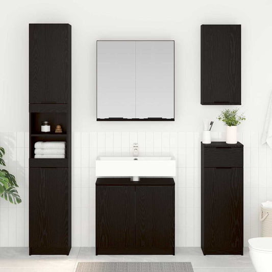 Badkamerkastenset met plank 3 stuks Zwart Eiken Bewerkt hout is nu te koop bij PeponiXL, paradijselijk wonen!