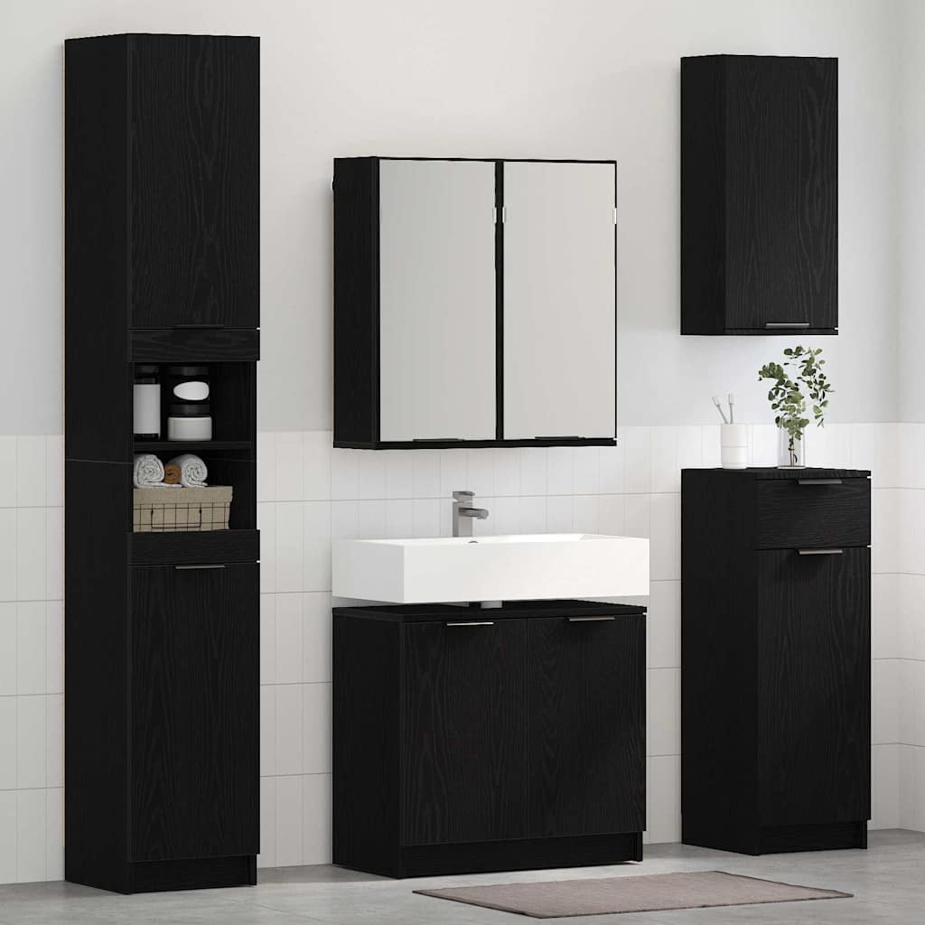 Badkamerkastenset met plank 3 stuks Zwart Eiken Bewerkt hout is nu te koop bij PeponiXL, paradijselijk wonen!
