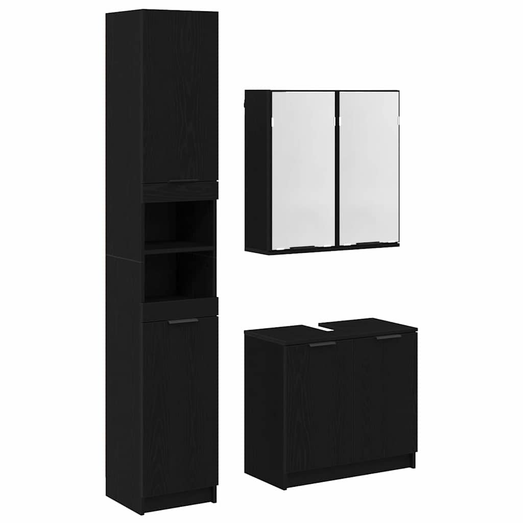 Badkamerkastenset met plank 3 stuks Zwart Eiken Bewerkt hout is nu te koop bij PeponiXL, paradijselijk wonen!