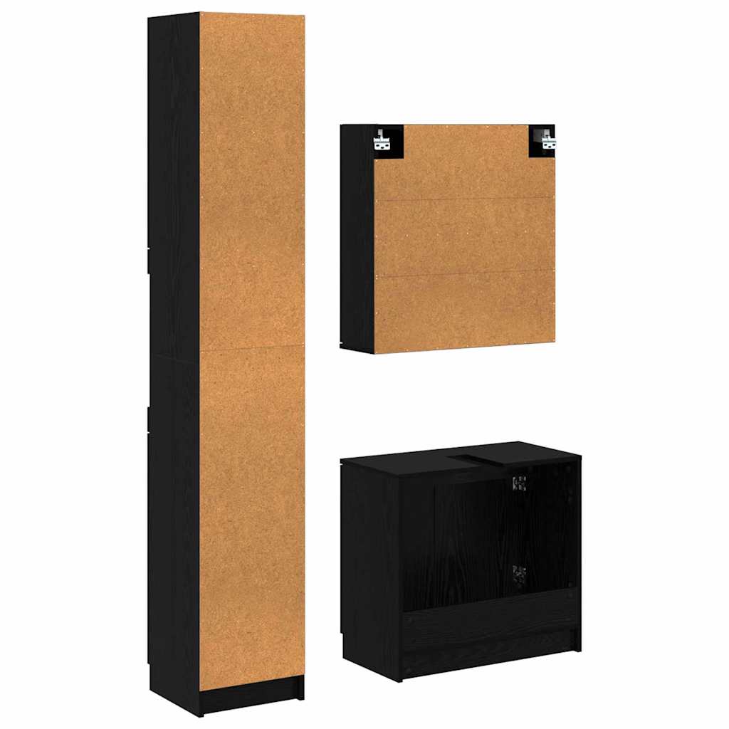Badkamerkastenset met plank 3 stuks Zwart Eiken Bewerkt hout is nu te koop bij PeponiXL, paradijselijk wonen!
