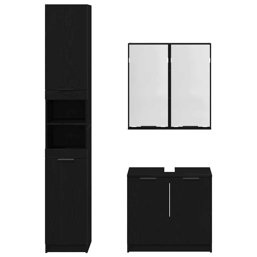 Badkamerkastenset met plank 3 stuks Zwart Eiken Bewerkt hout is nu te koop bij PeponiXL, paradijselijk wonen!