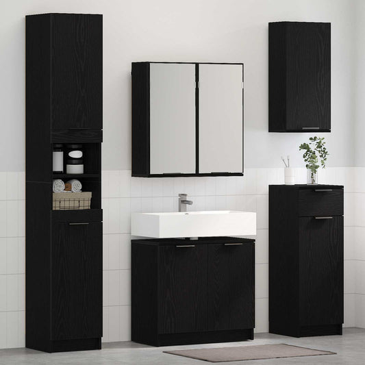 Badkamermeubelset met lade 5 pcs Zwart Eiken Bewerkt hout is nu te koop bij PeponiXL, paradijselijk wonen!