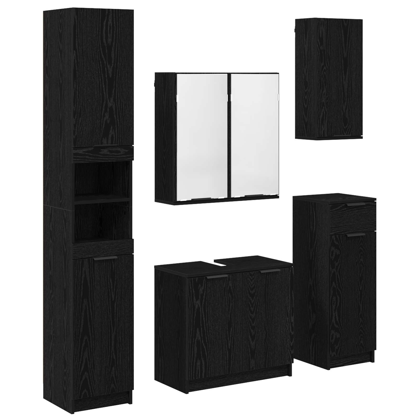 Badkamermeubelset met lade 5 pcs Zwart Eiken Bewerkt hout is nu te koop bij PeponiXL, paradijselijk wonen!