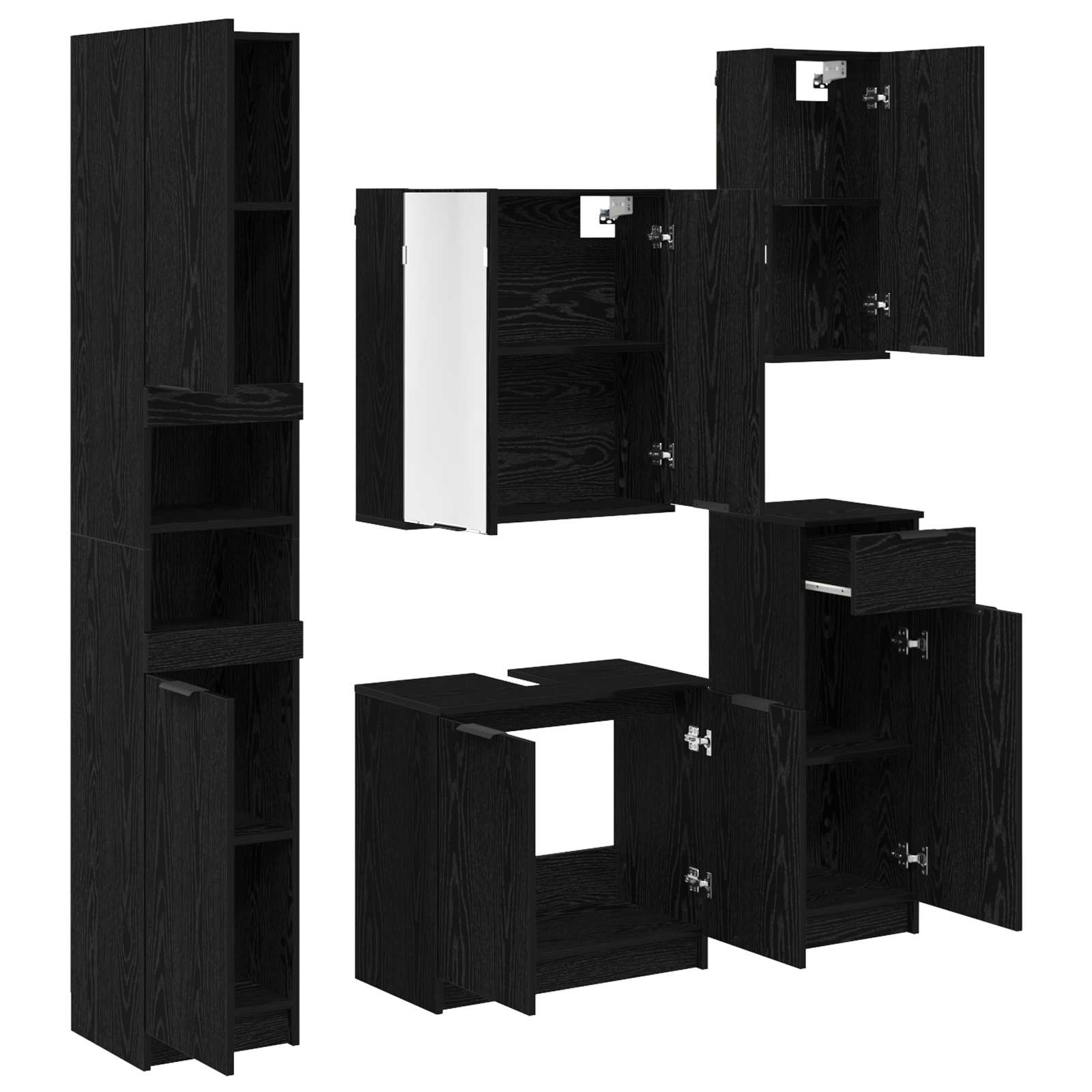 Badkamermeubelset met lade 5 pcs Zwart Eiken Bewerkt hout is nu te koop bij PeponiXL, paradijselijk wonen!
