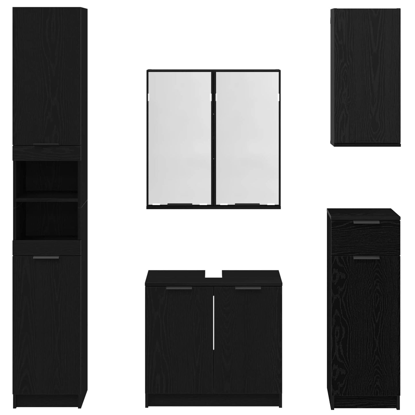Badkamermeubelset met lade 5 pcs Zwart Eiken Bewerkt hout is nu te koop bij PeponiXL, paradijselijk wonen!