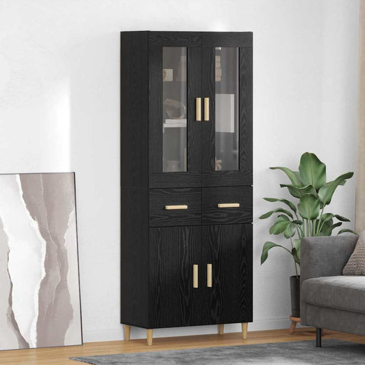 Hoge kast met lade Zwart Eiken 69,5 x 34 x 180 cm Bewerkt hout is nu te koop bij PeponiXL, paradijselijk wonen!