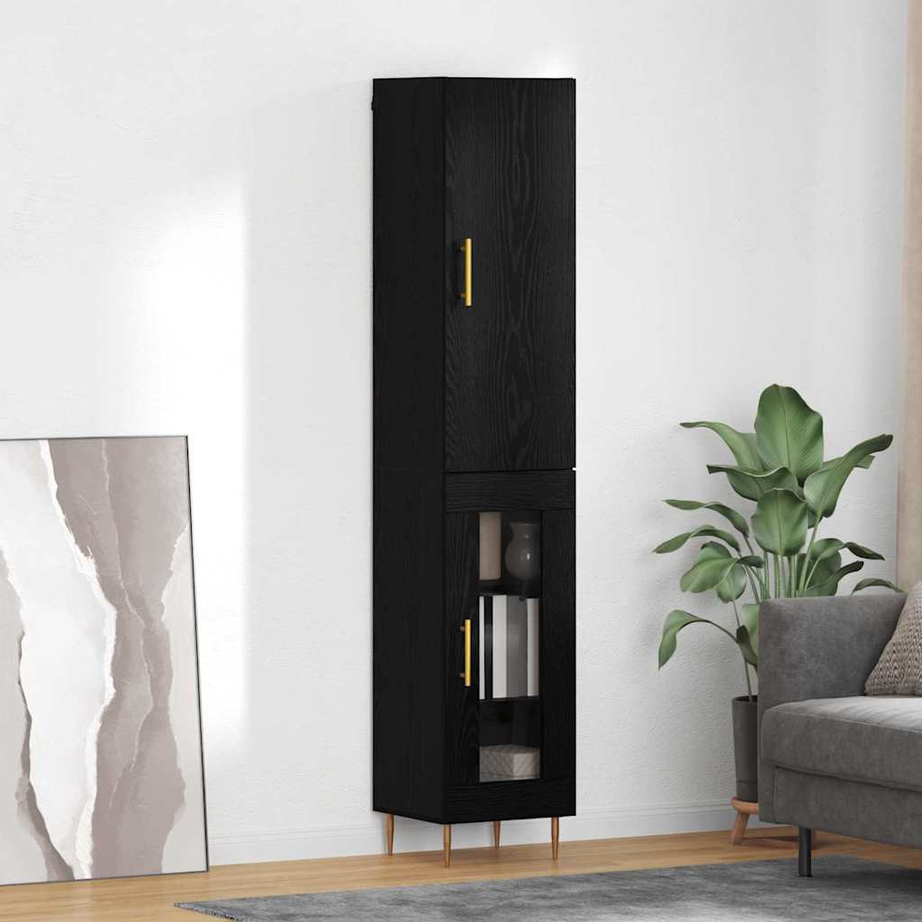 Hoge kast 2 pcs Zwart Eiken Bewerkt hout is nu te koop bij PeponiXL, paradijselijk wonen!