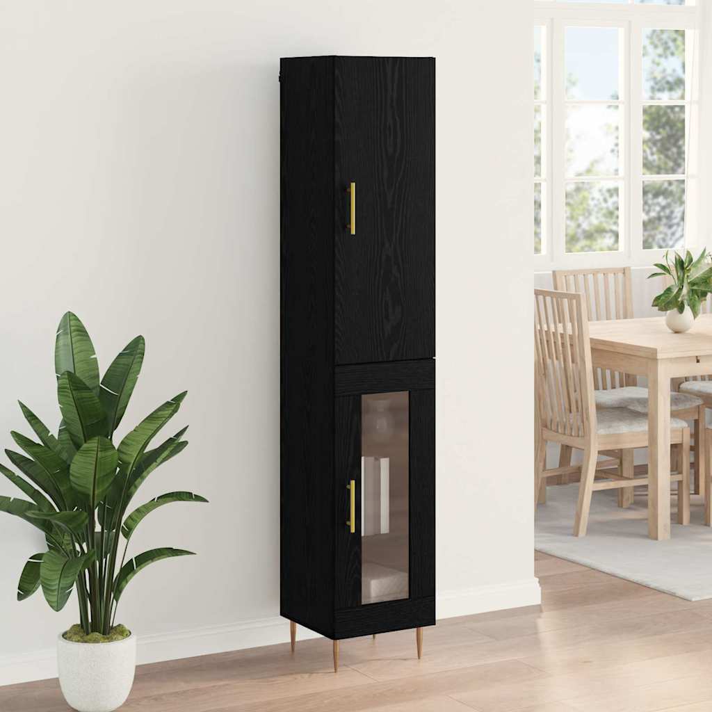Hoge kast 2 pcs Zwart Eiken Bewerkt hout is nu te koop bij PeponiXL, paradijselijk wonen!