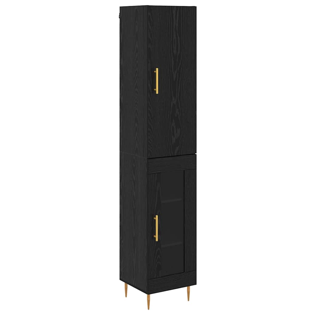 Hoge kast 2 pcs Zwart Eiken Bewerkt hout is nu te koop bij PeponiXL, paradijselijk wonen!
