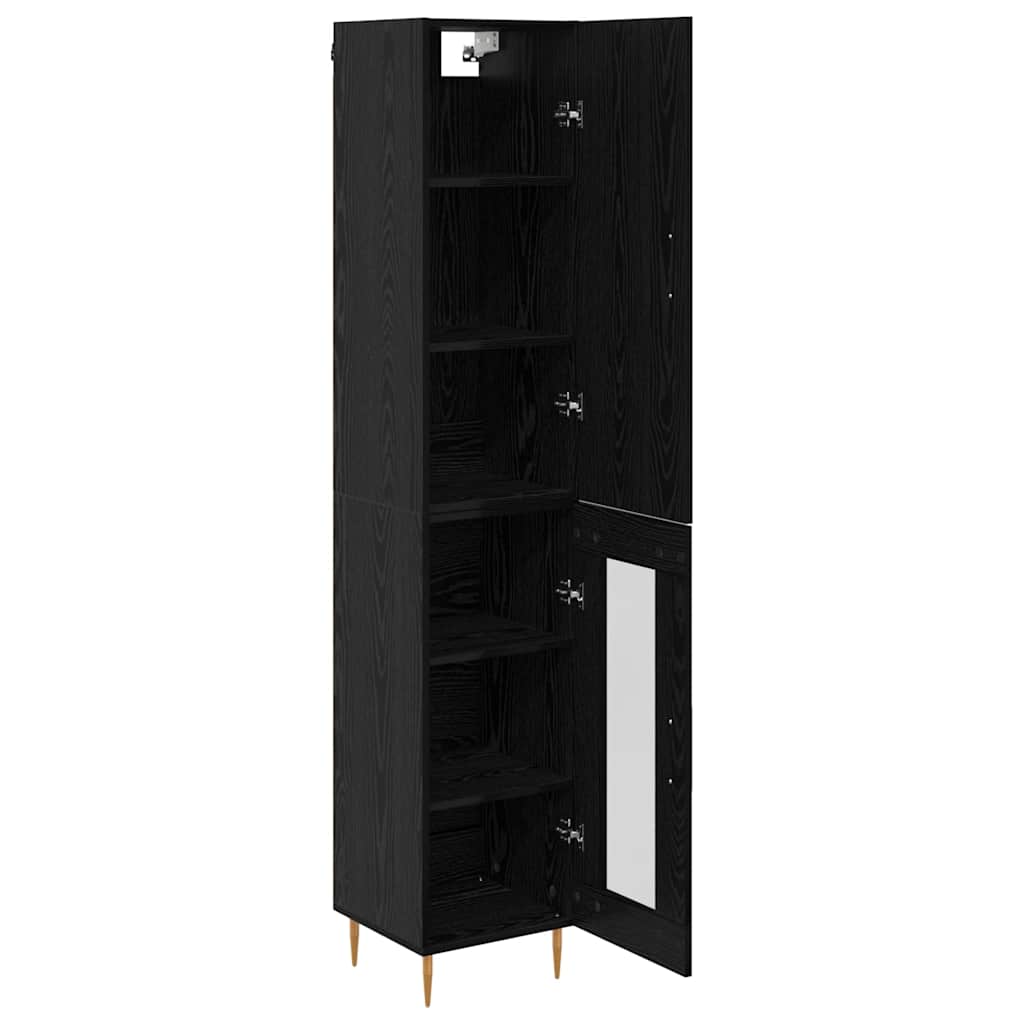 Hoge kast 2 pcs Zwart Eiken Bewerkt hout is nu te koop bij PeponiXL, paradijselijk wonen!