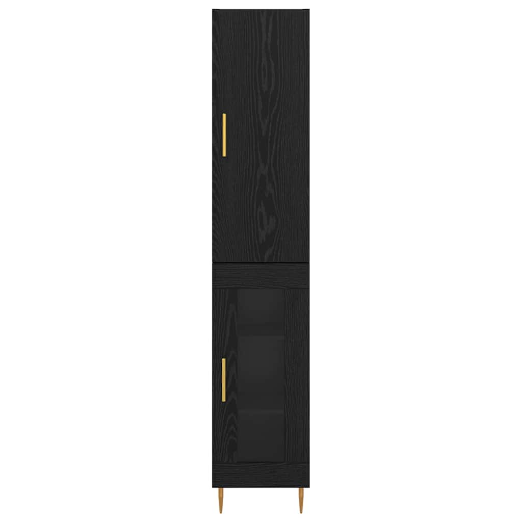Hoge kast 2 pcs Zwart Eiken Bewerkt hout is nu te koop bij PeponiXL, paradijselijk wonen!