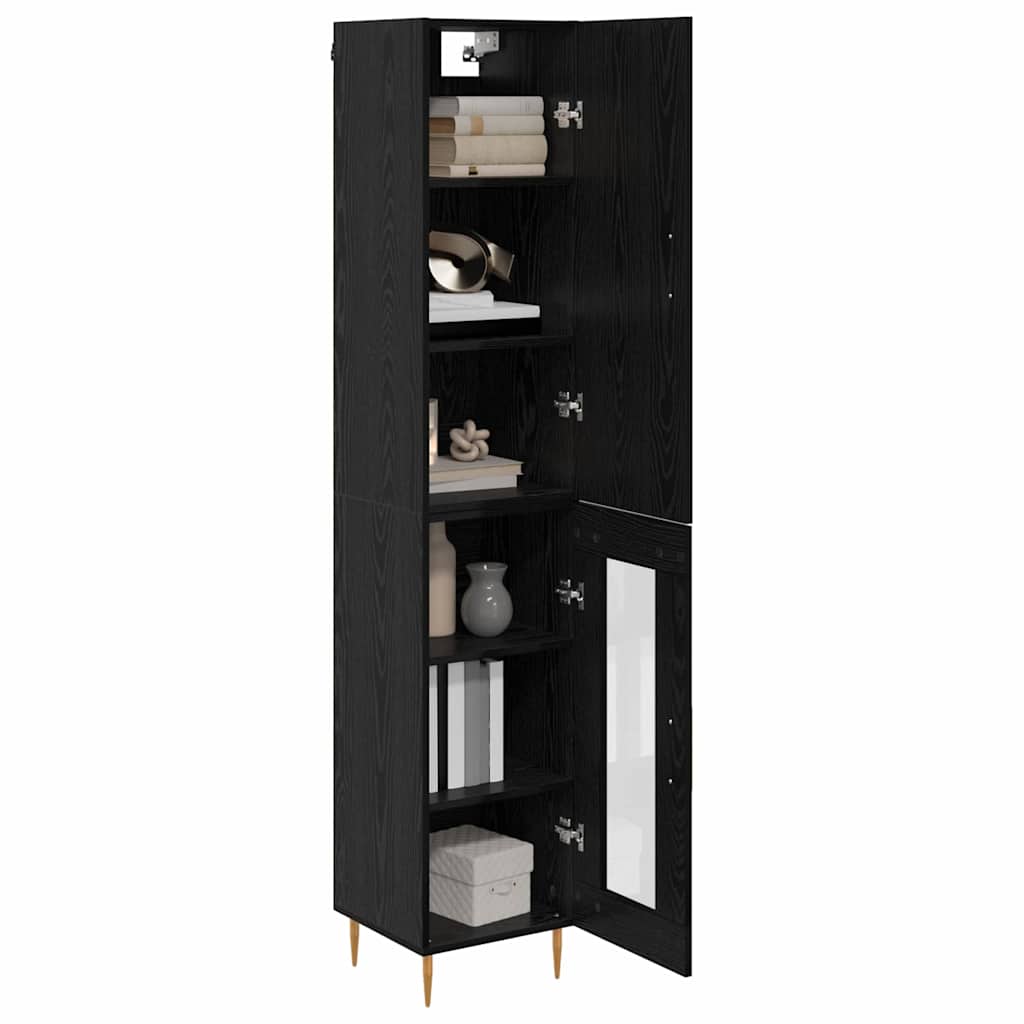 Hoge kast 2 pcs Zwart Eiken Bewerkt hout is nu te koop bij PeponiXL, paradijselijk wonen!
