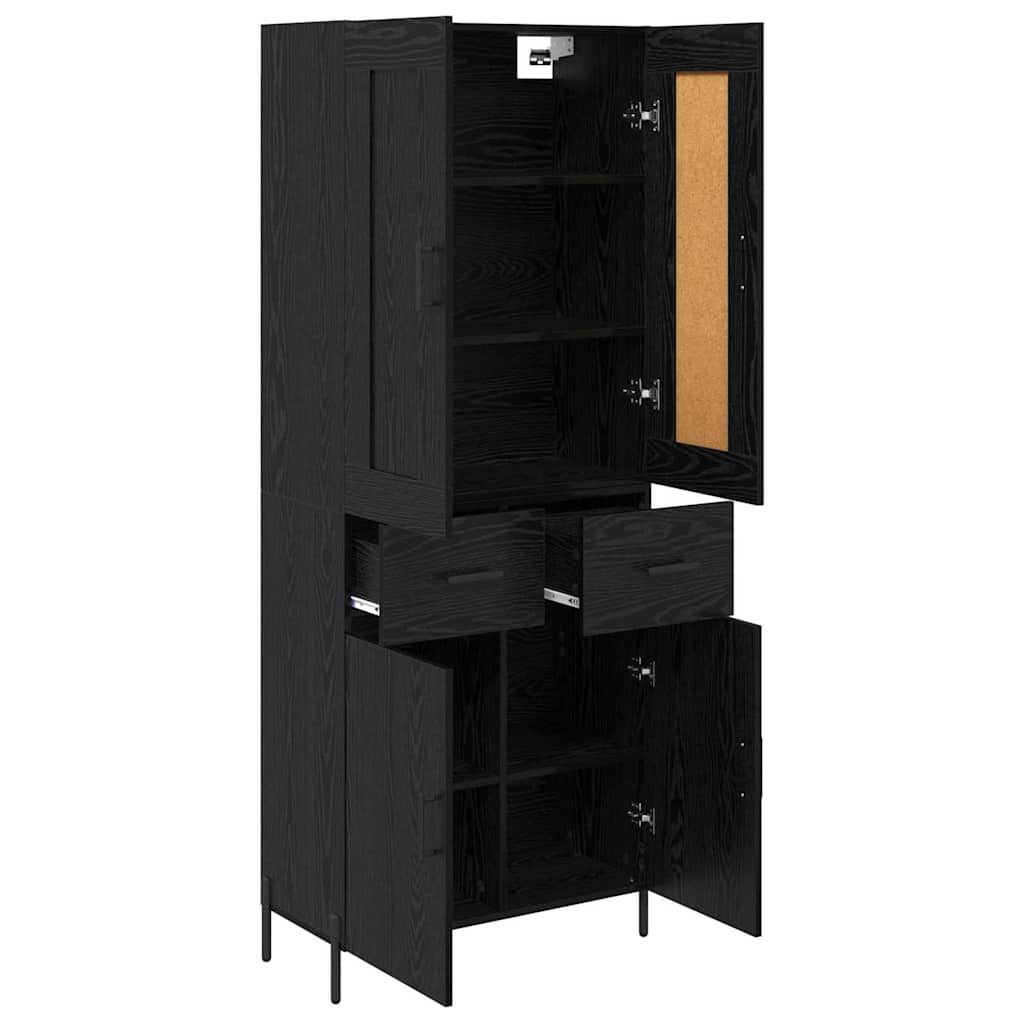Hoge kast met lade 2 stuks Zwart Eiken Bewerkt hout is nu te koop bij PeponiXL, paradijselijk wonen!
