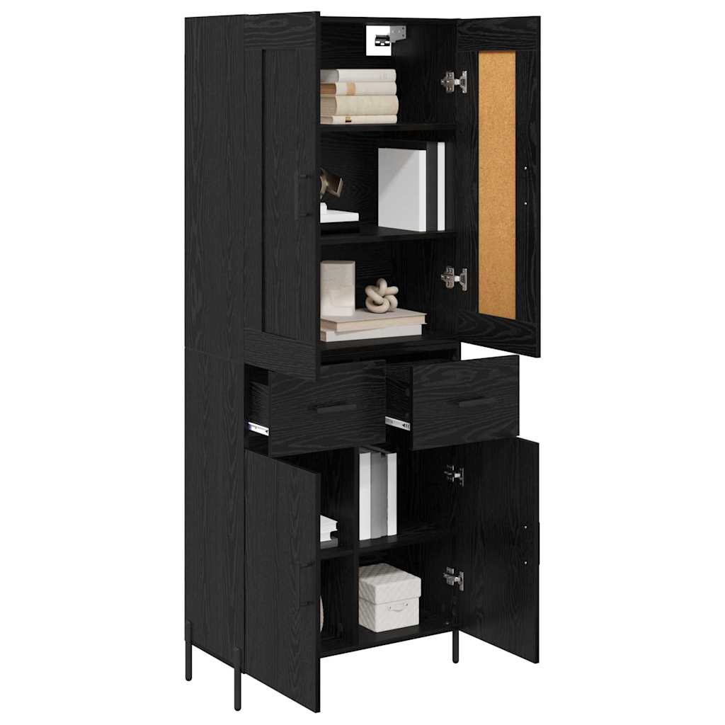 Hoge kast met lade 2 stuks Zwart Eiken Bewerkt hout is nu te koop bij PeponiXL, paradijselijk wonen!