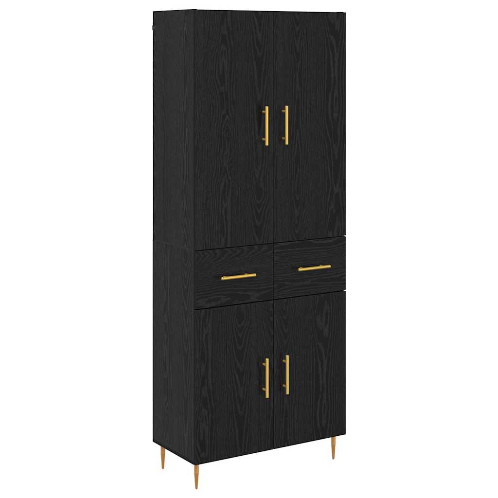 Highboard met lade Zwart Eiken 69,5 x 34 x 180 cm Bewerkt hout is nu te koop bij PeponiXL, paradijselijk wonen!