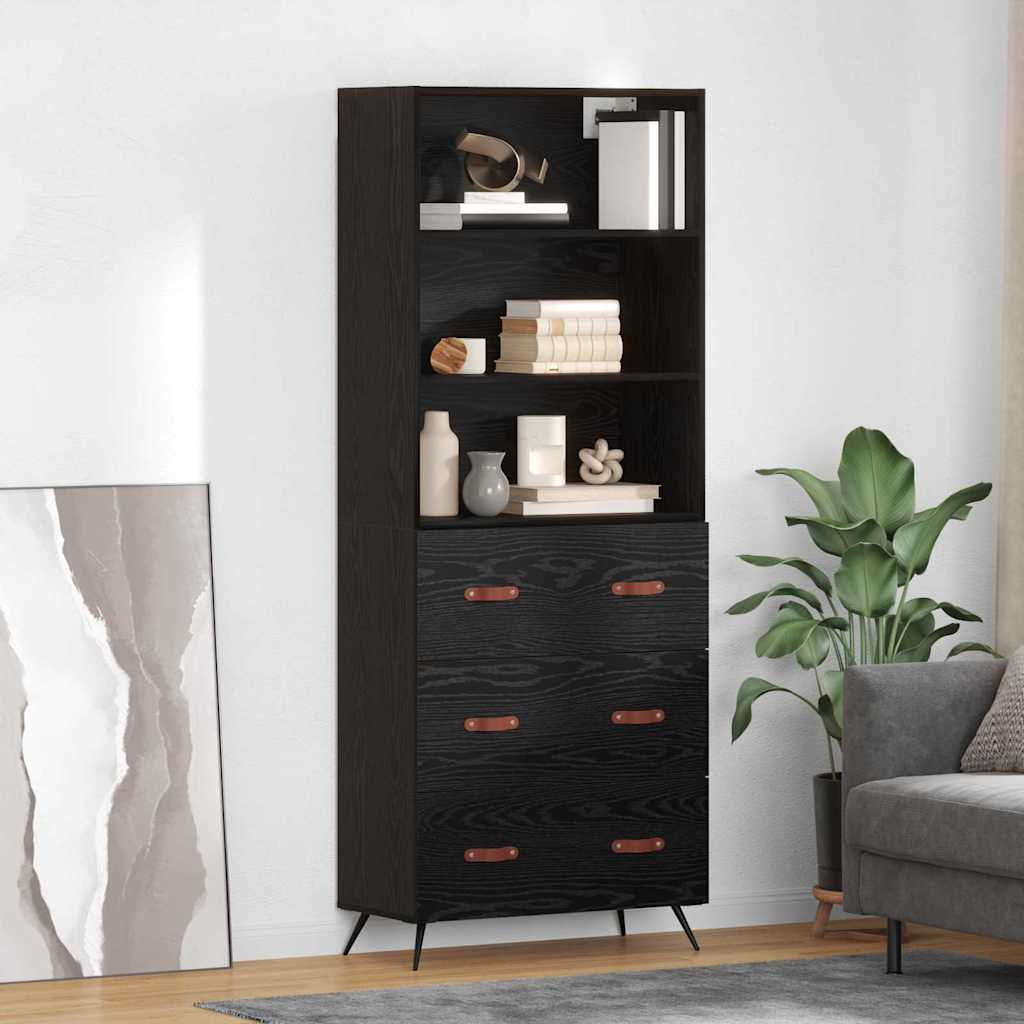 Hoge kast met lade Zwart eiken 69,5 x 34 x 180 cm Bewerkt hout is nu te koop bij PeponiXL, paradijselijk wonen!