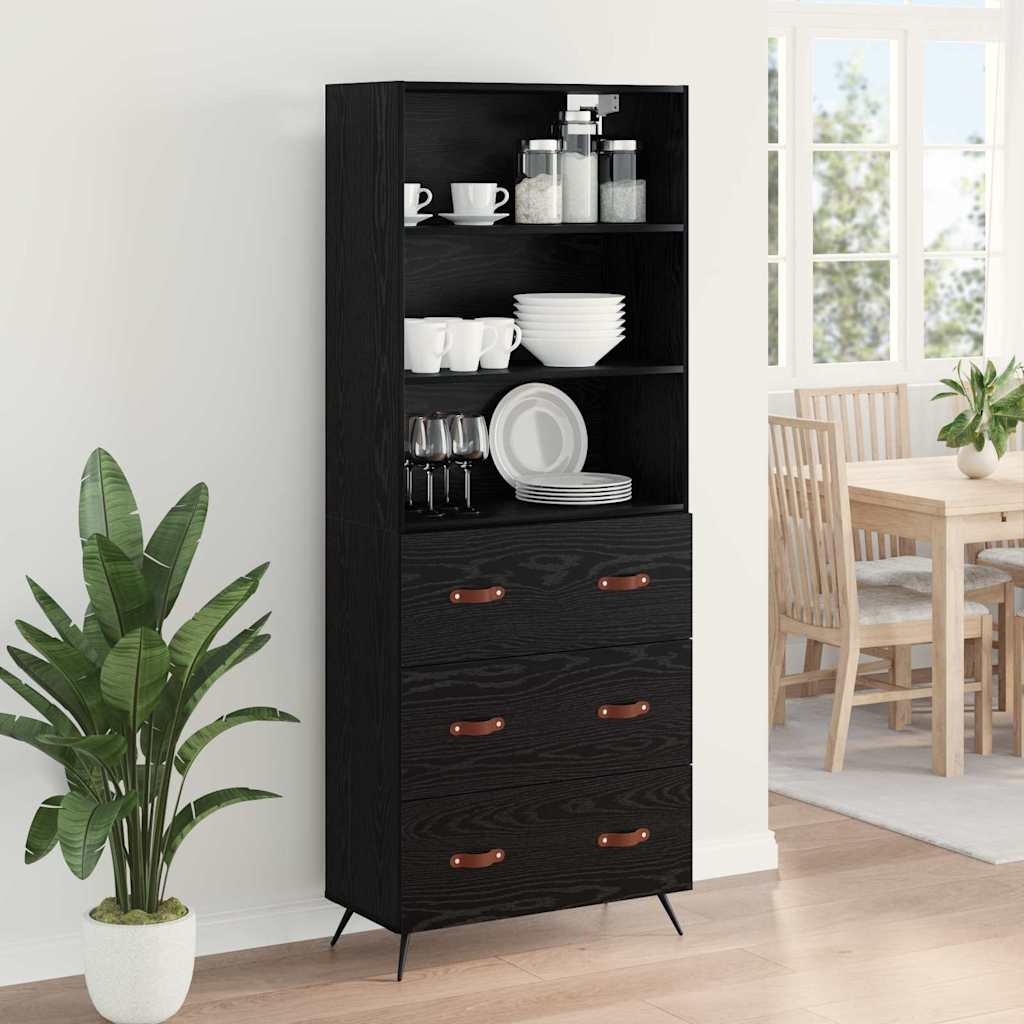 Hoge kast met lade Zwart eiken 69,5 x 34 x 180 cm Bewerkt hout is nu te koop bij PeponiXL, paradijselijk wonen!
