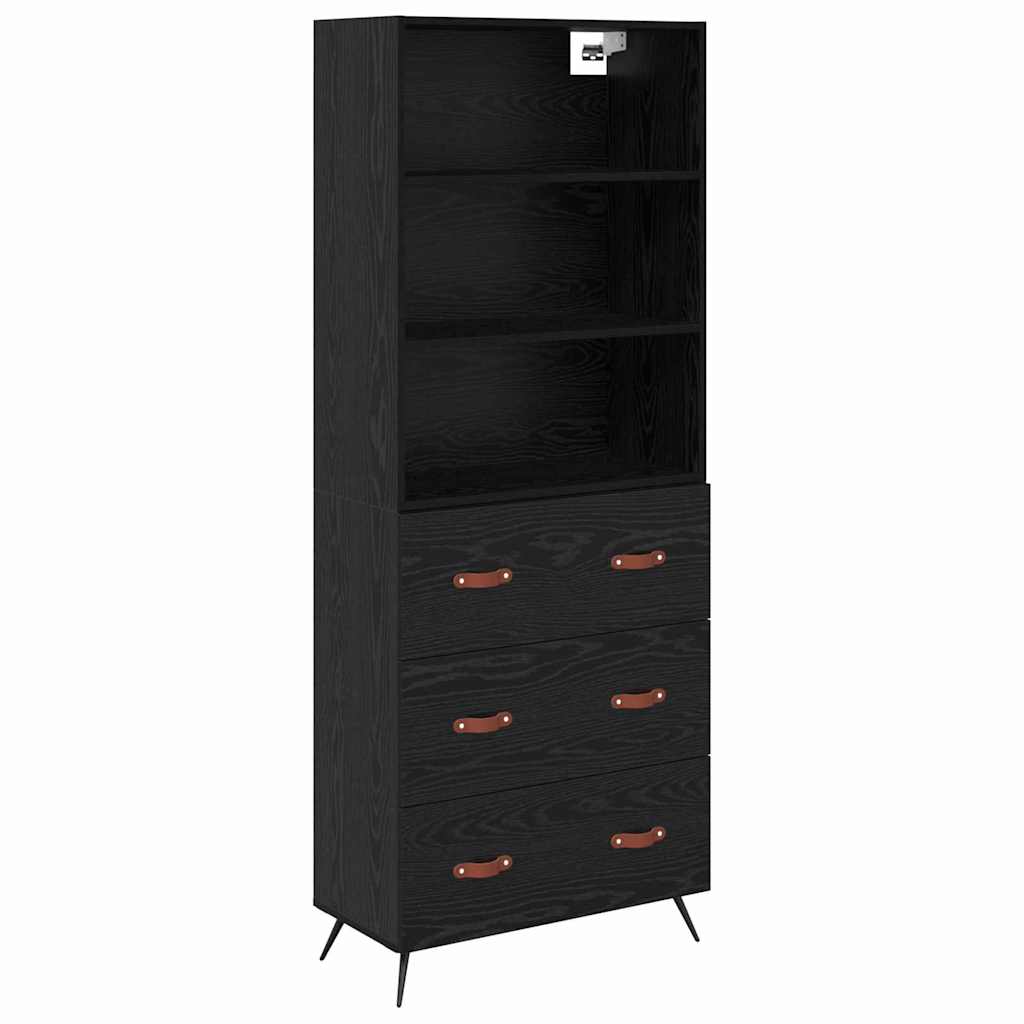 Hoge kast met lade Zwart eiken 69,5 x 34 x 180 cm Bewerkt hout is nu te koop bij PeponiXL, paradijselijk wonen!