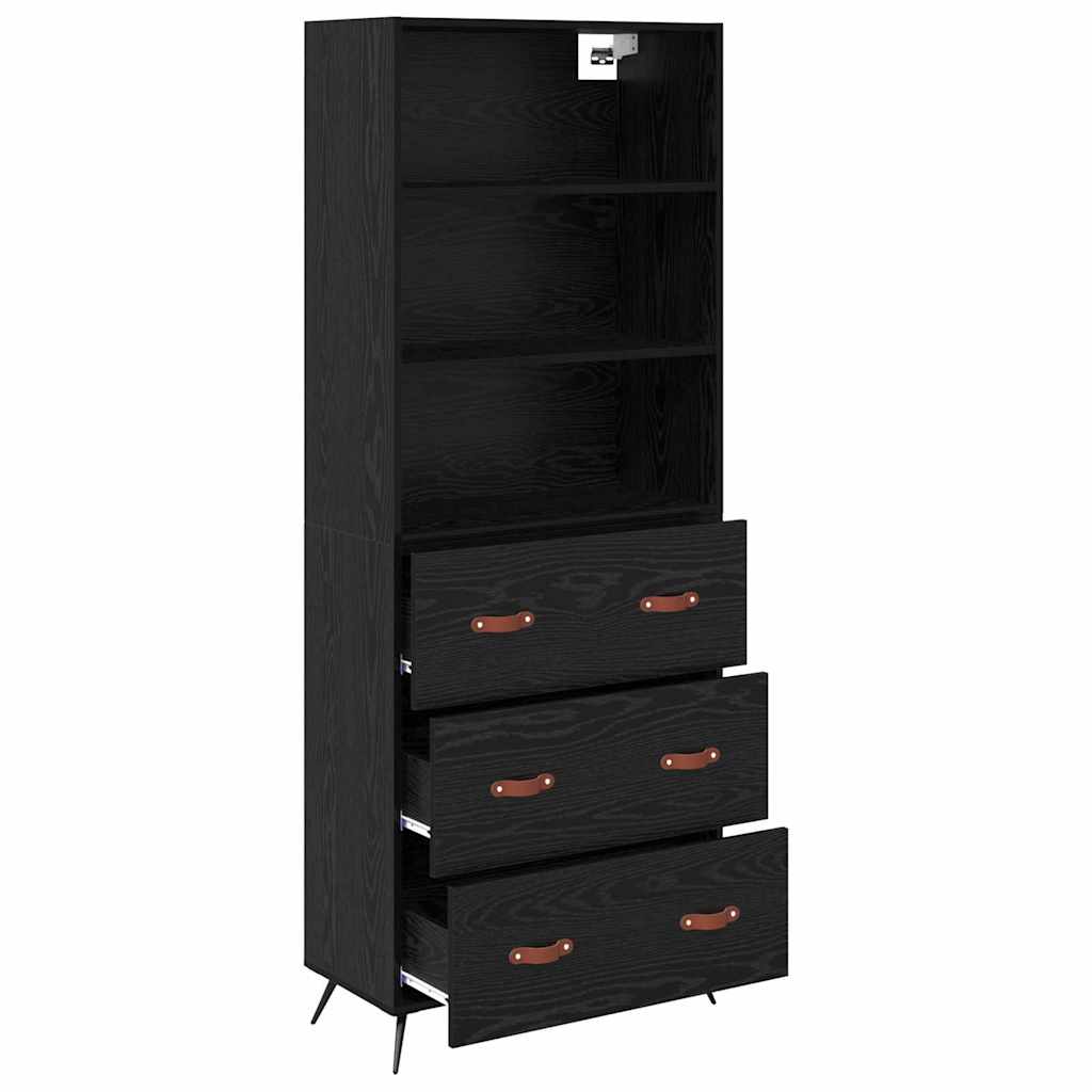 Hoge kast met lade Zwart eiken 69,5 x 34 x 180 cm Bewerkt hout is nu te koop bij PeponiXL, paradijselijk wonen!