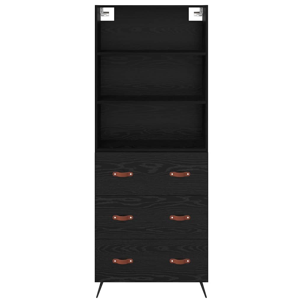 Hoge kast met lade Zwart eiken 69,5 x 34 x 180 cm Bewerkt hout is nu te koop bij PeponiXL, paradijselijk wonen!