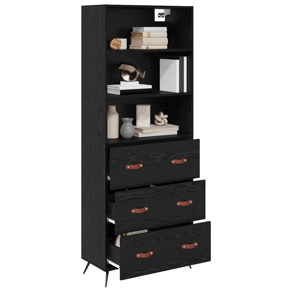 Hoge kast met lade Zwart eiken 69,5 x 34 x 180 cm Bewerkt hout is nu te koop bij PeponiXL, paradijselijk wonen!