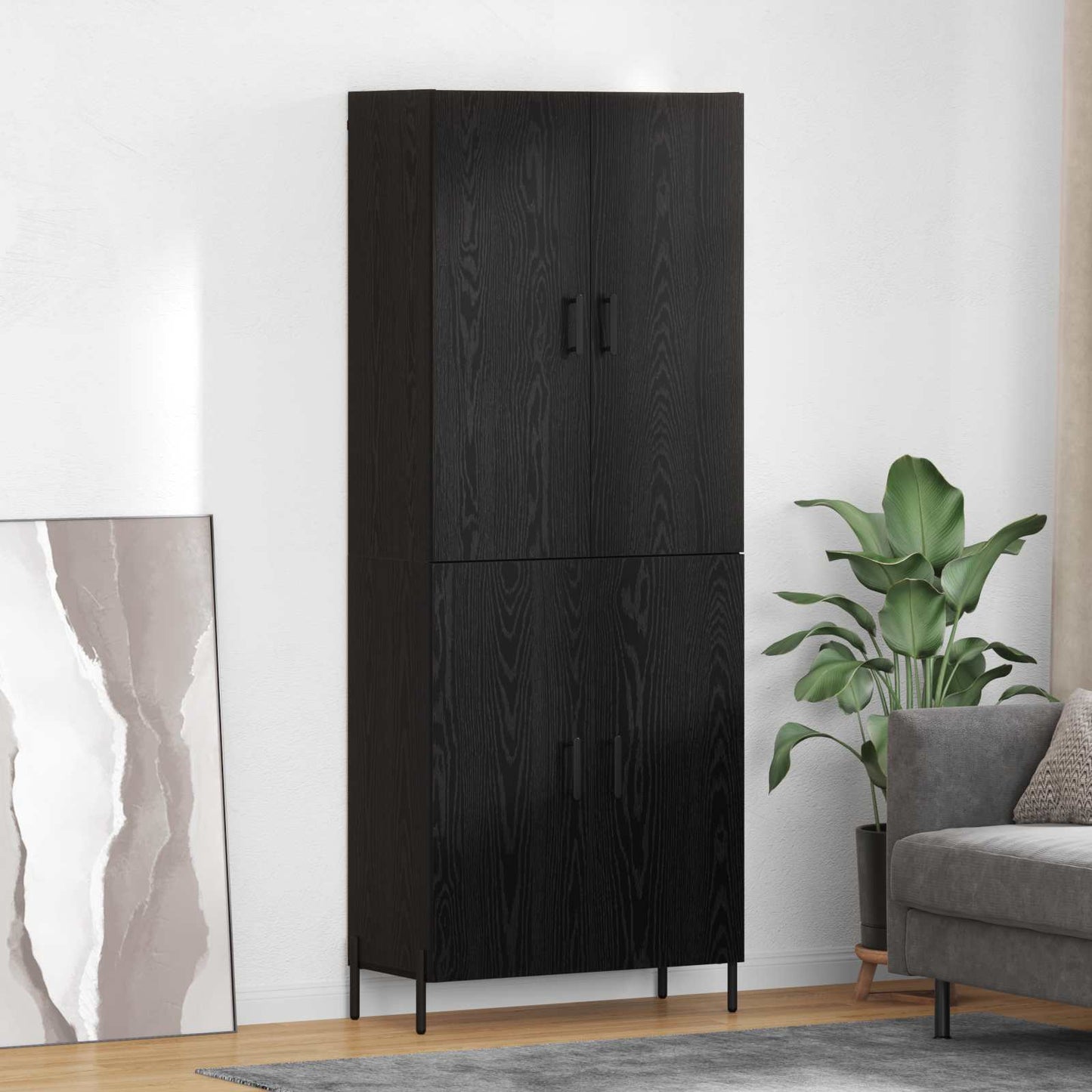 Highboard Zwart Eiken 69,5 x 34 x 180 cm Bewerkt hout is nu te koop bij PeponiXL, paradijselijk wonen!