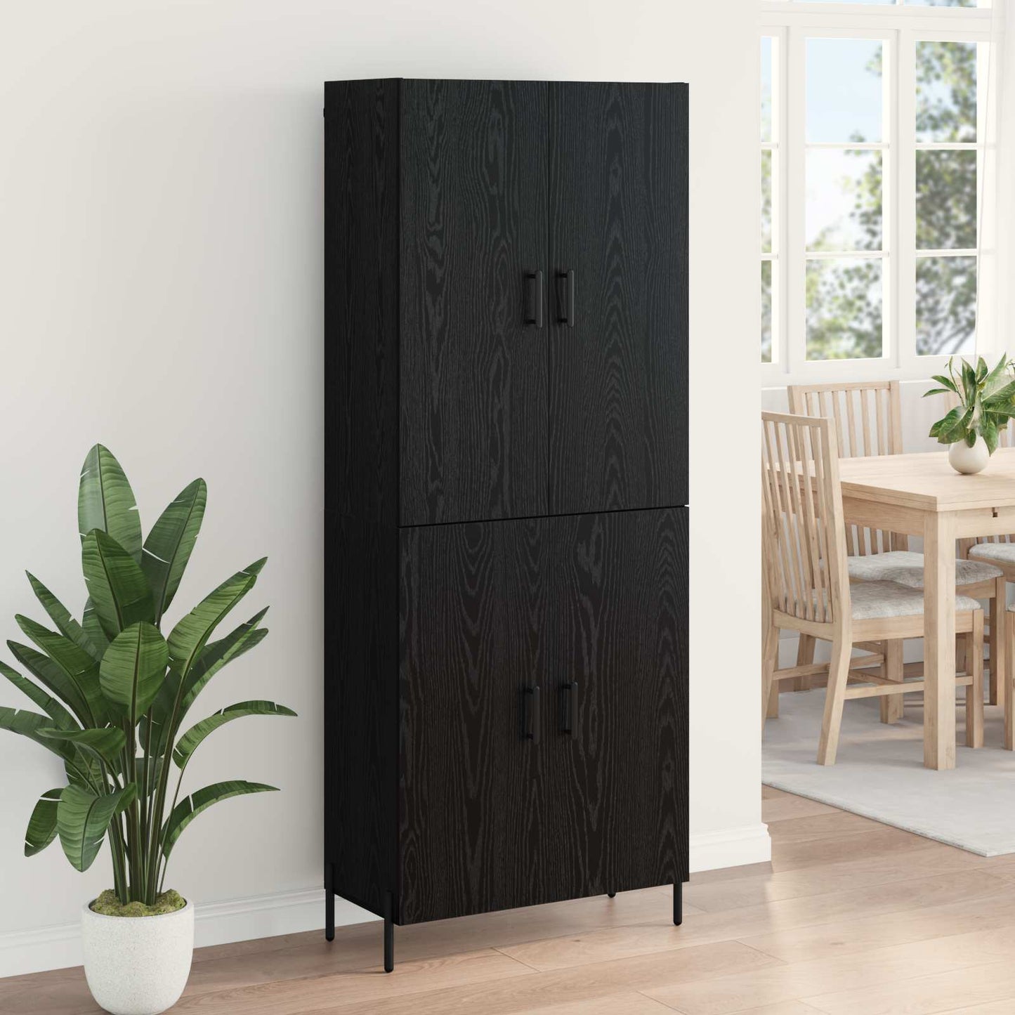 Highboard Zwart Eiken 69,5 x 34 x 180 cm Bewerkt hout is nu te koop bij PeponiXL, paradijselijk wonen!
