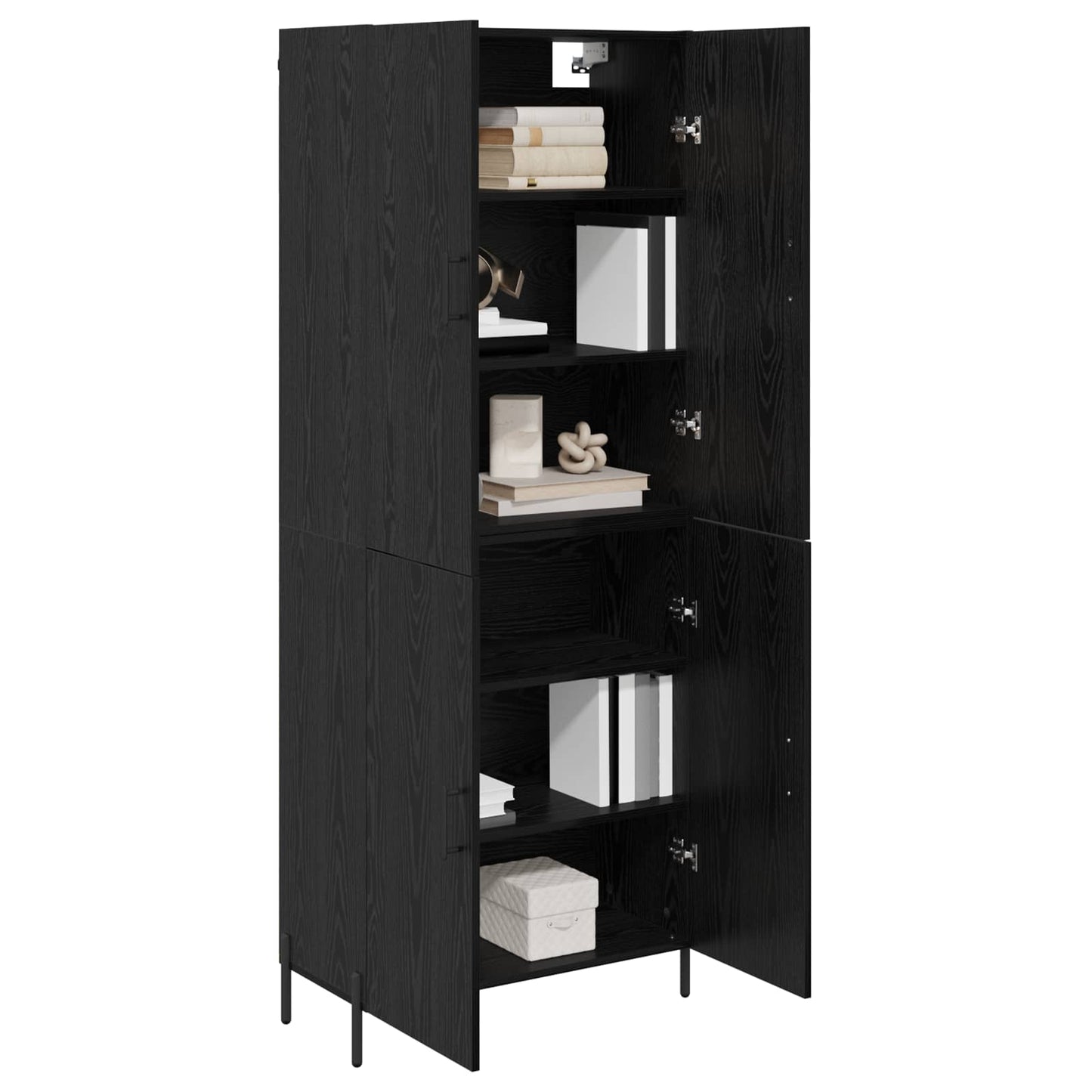 Highboard Zwart Eiken 69,5 x 34 x 180 cm Bewerkt hout is nu te koop bij PeponiXL, paradijselijk wonen!