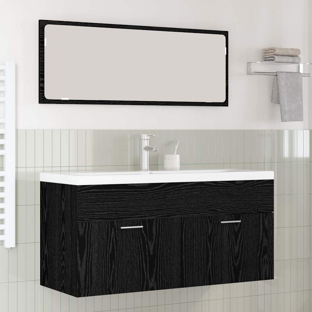 Badkamerkast Zwart Eiken 100 x 38,5 x 46 cm Bewerkt hout is nu te koop bij PeponiXL, paradijselijk wonen!