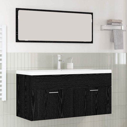 Badkamerkast Zwart Eiken 100 x 38,5 x 46 cm Bewerkt hout is nu te koop bij PeponiXL, paradijselijk wonen!