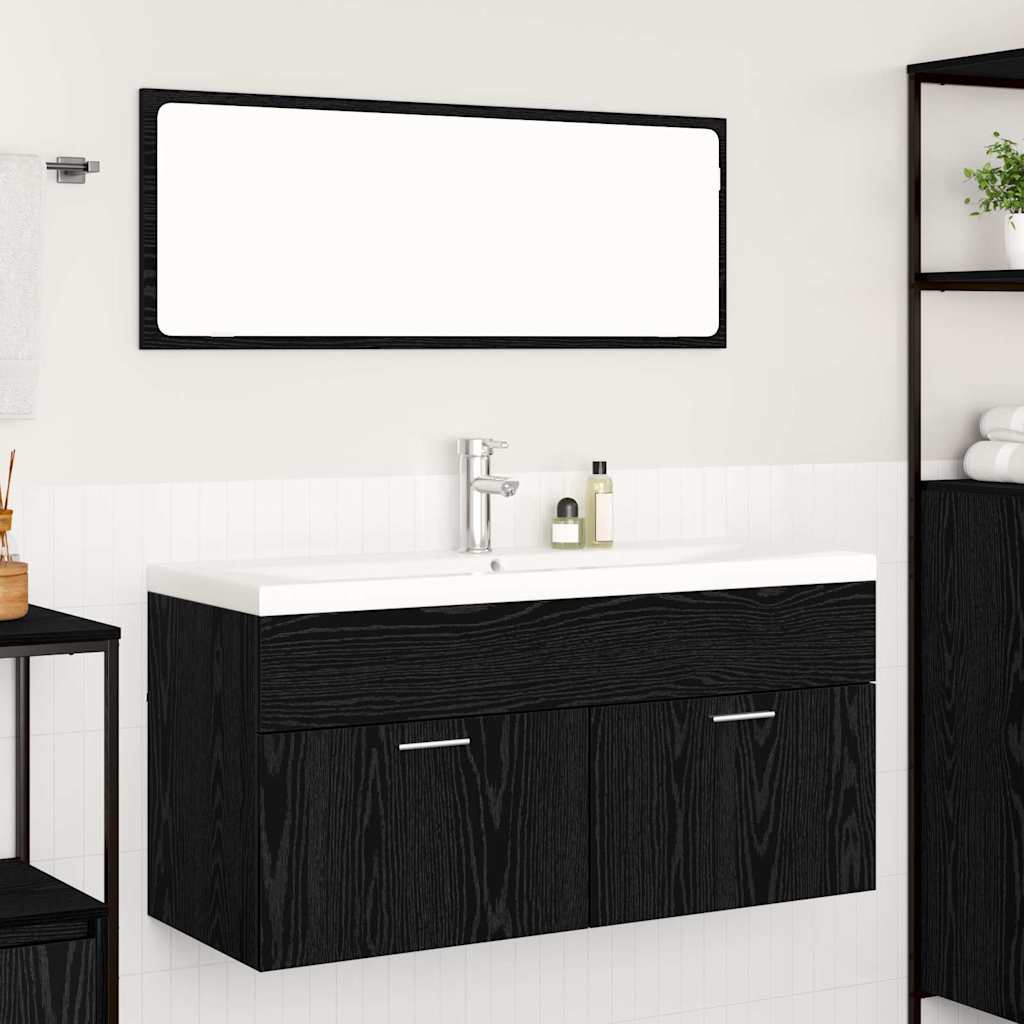 Badkamerkast Zwart Eiken 100 x 38,5 x 46 cm Bewerkt hout is nu te koop bij PeponiXL, paradijselijk wonen!