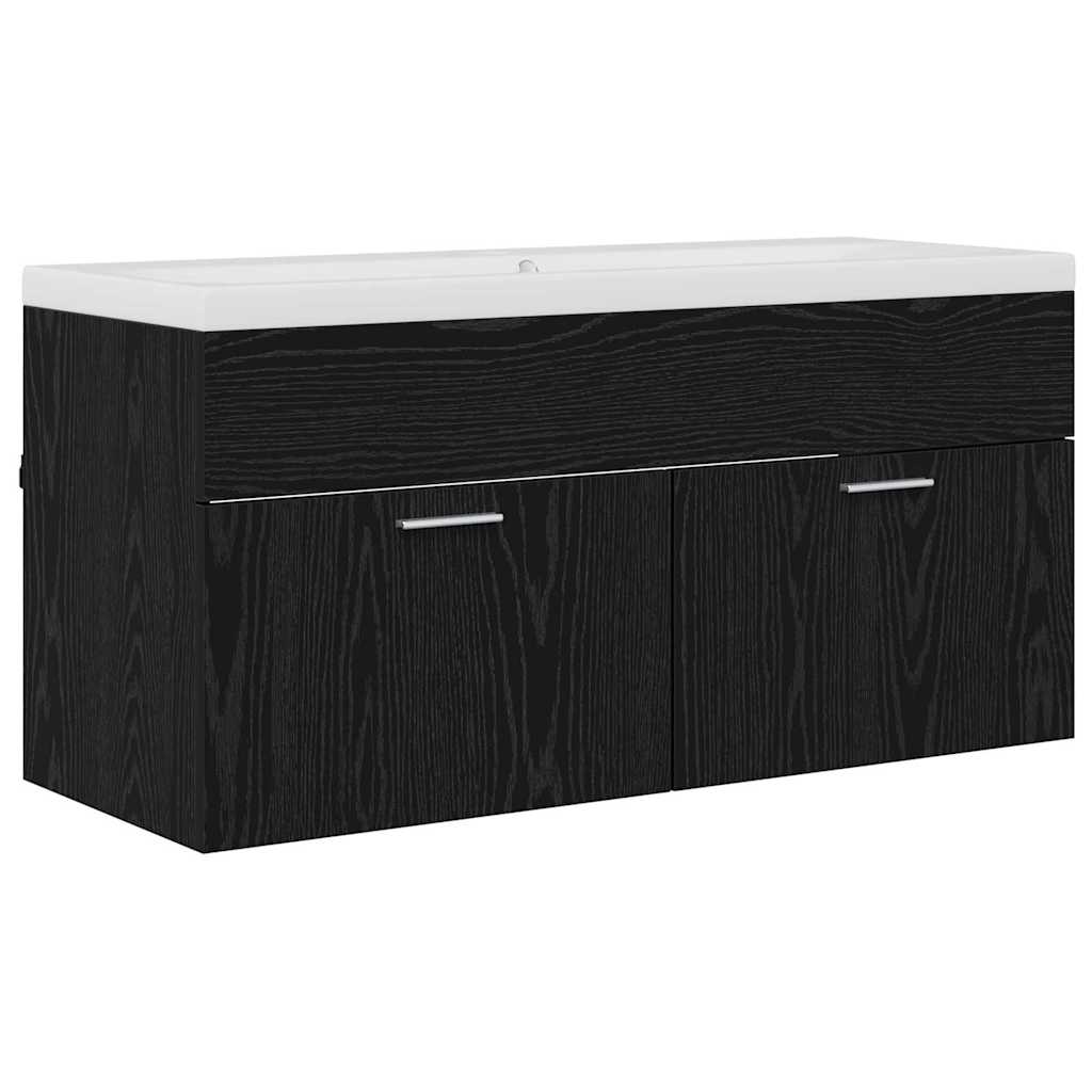 Badkamerkast Zwart Eiken 100 x 38,5 x 46 cm Bewerkt hout is nu te koop bij PeponiXL, paradijselijk wonen!