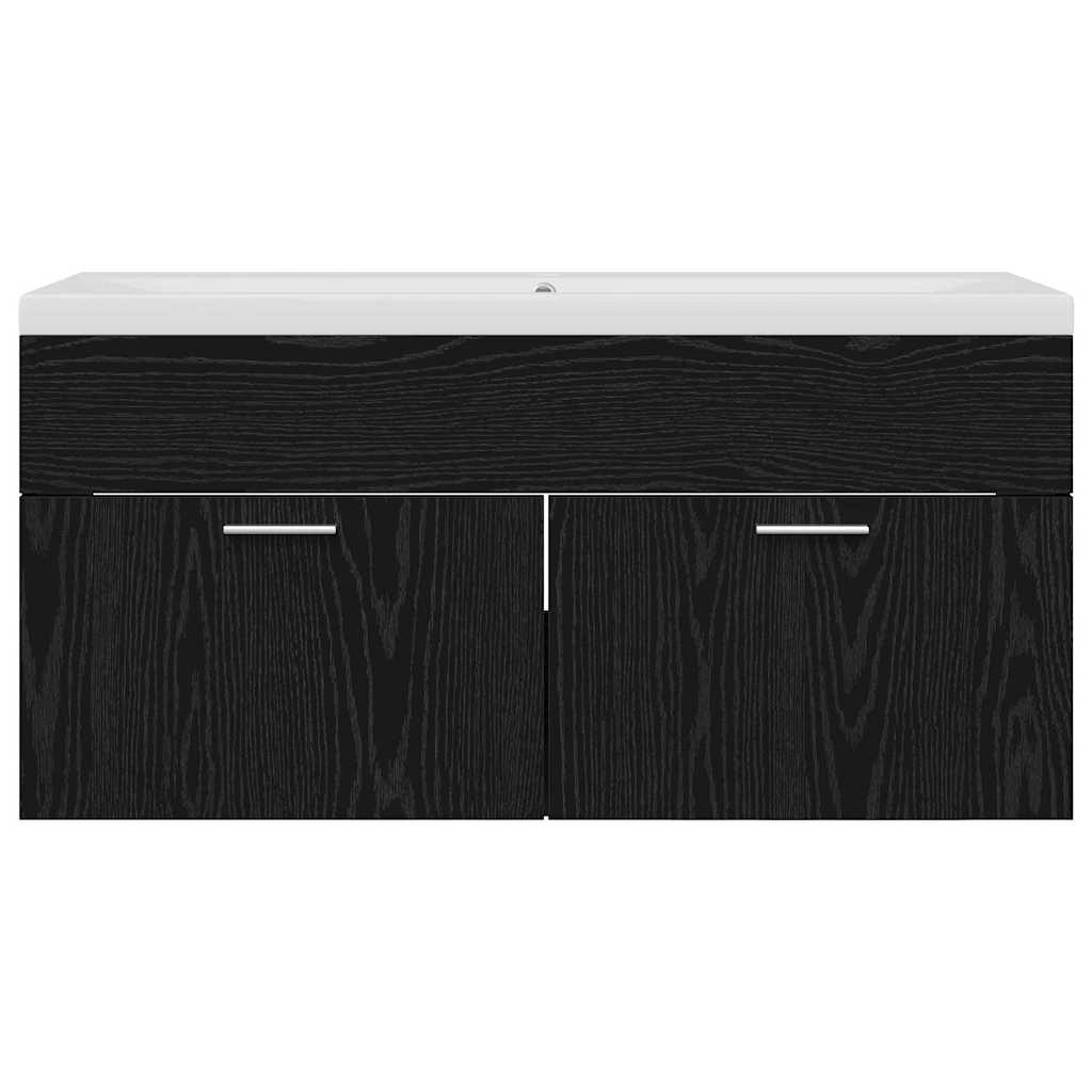 Badkamerkast Zwart Eiken 100 x 38,5 x 46 cm Bewerkt hout is nu te koop bij PeponiXL, paradijselijk wonen!