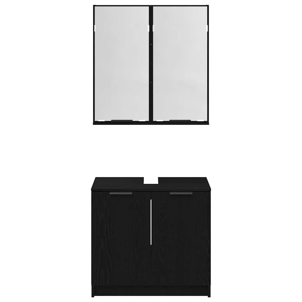 Badkamerkastenset met plank 2 stuks Zwart Eiken Bewerkt hout is nu te koop bij PeponiXL, paradijselijk wonen!