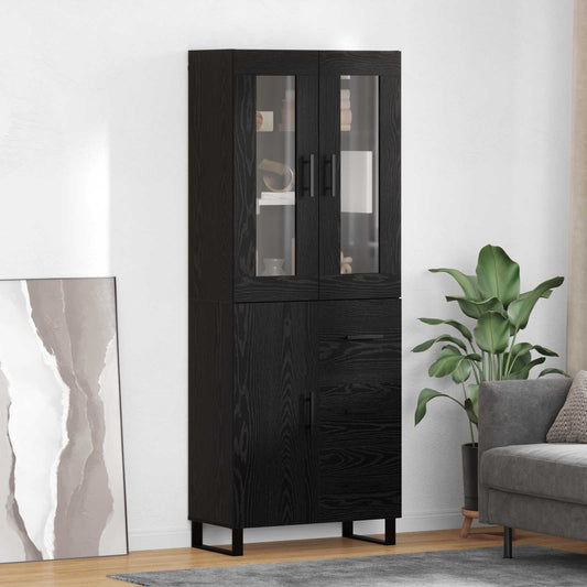 Hoge kast met lade 2 pcs Zwart Eiken Geengineerd Hout en Glas is nu te koop bij PeponiXL, paradijselijk wonen!