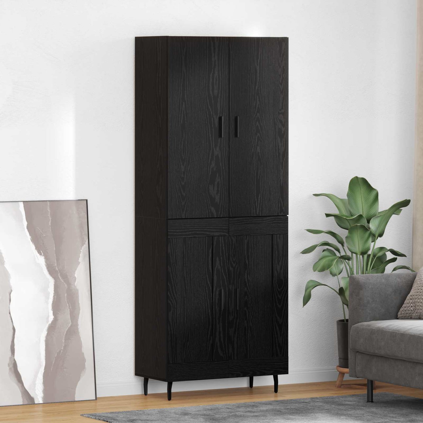 Hoge kast 2 pcs Zwart eiken Geengineerd Hout en Glas is nu te koop bij PeponiXL, paradijselijk wonen!
