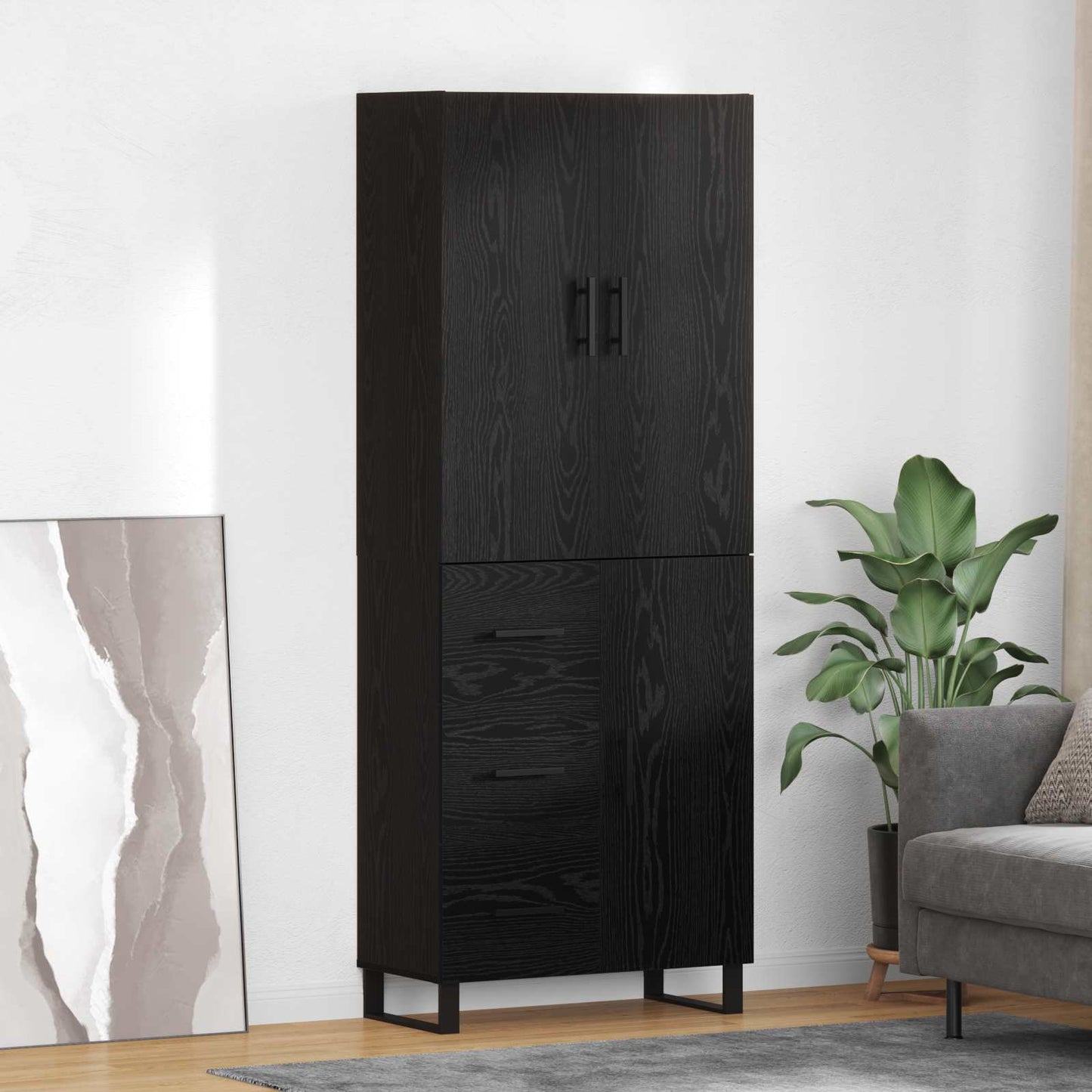 Hoge kast met lade 2 pcs Zwart Eiken 69,5 x 34 x 180 cm is nu te koop bij PeponiXL, paradijselijk wonen!