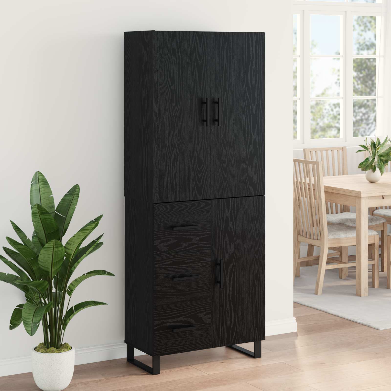 Hoge kast met lade 2 pcs Zwart Eiken 69,5 x 34 x 180 cm is nu te koop bij PeponiXL, paradijselijk wonen!