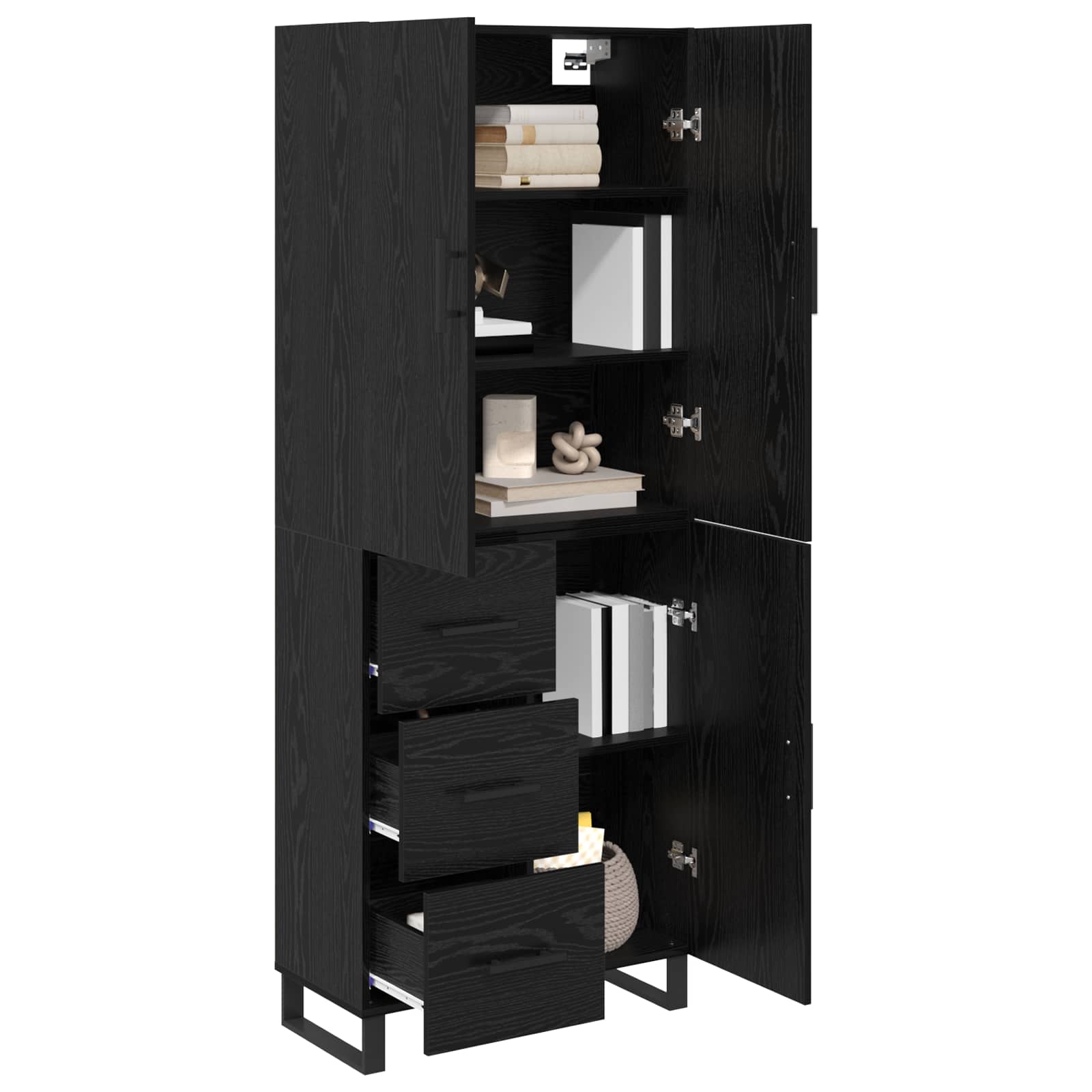 Hoge kast met lade 2 pcs Zwart Eiken 69,5 x 34 x 180 cm is nu te koop bij PeponiXL, paradijselijk wonen!