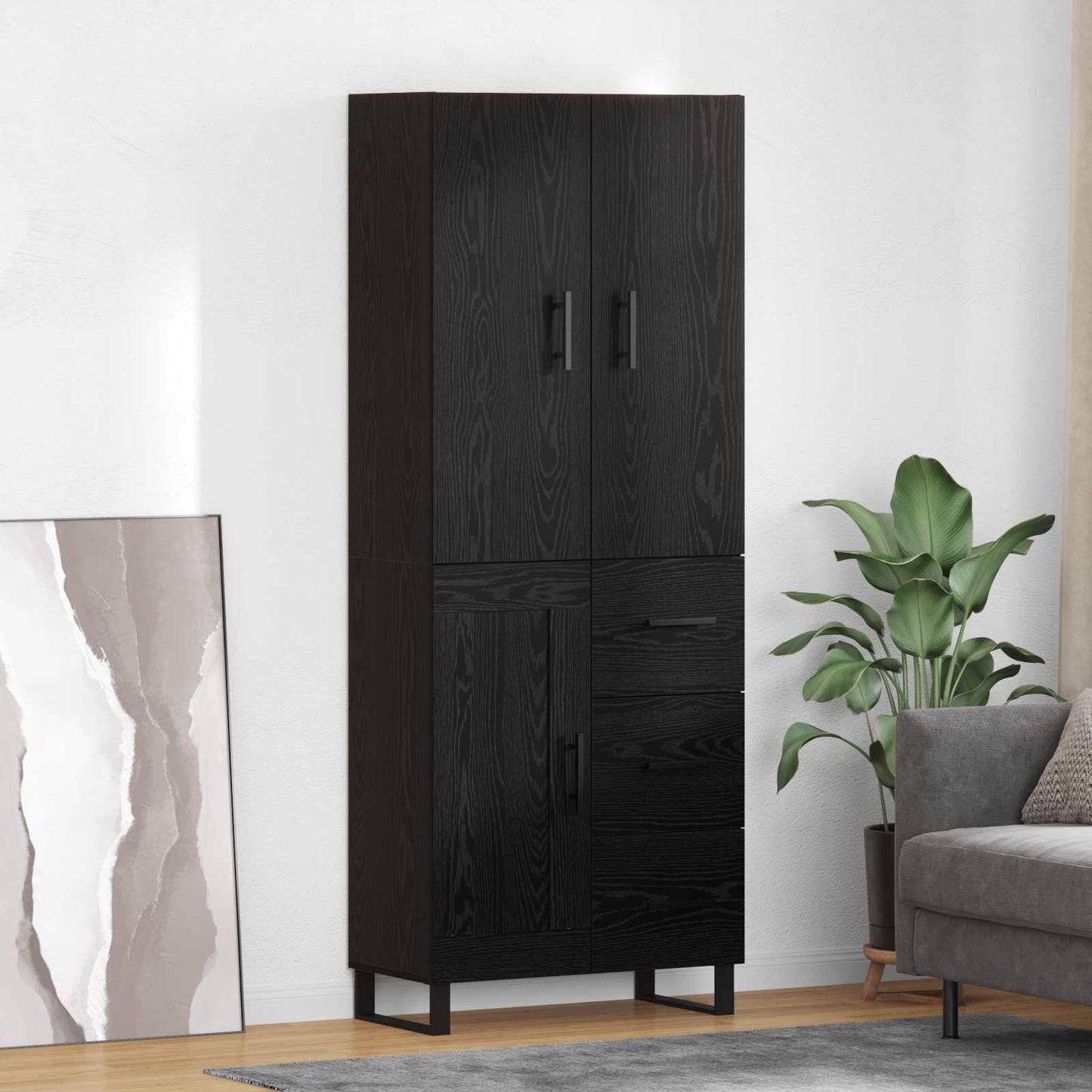 Hoge kast met lade 2 pcs Zwart Eiken 69,5 x 34 x 180 cm is nu te koop bij PeponiXL, paradijselijk wonen!