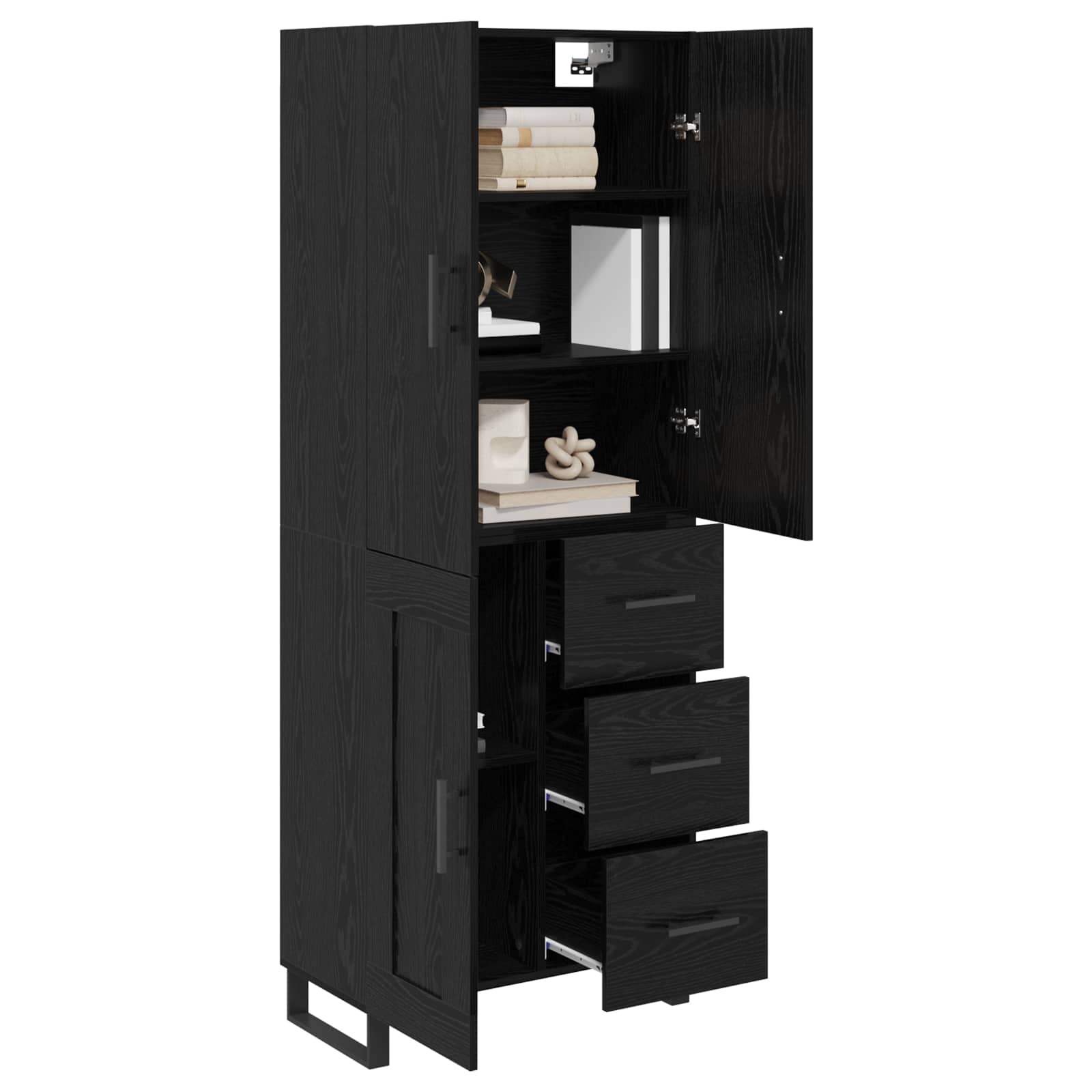 Hoge kast met lade 2 pcs Zwart Eiken 69,5 x 34 x 180 cm is nu te koop bij PeponiXL, paradijselijk wonen!