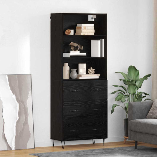 Hoge kast met lade 2 pcs Zwart Eiken Bewerkt hout is nu te koop bij PeponiXL, paradijselijk wonen!