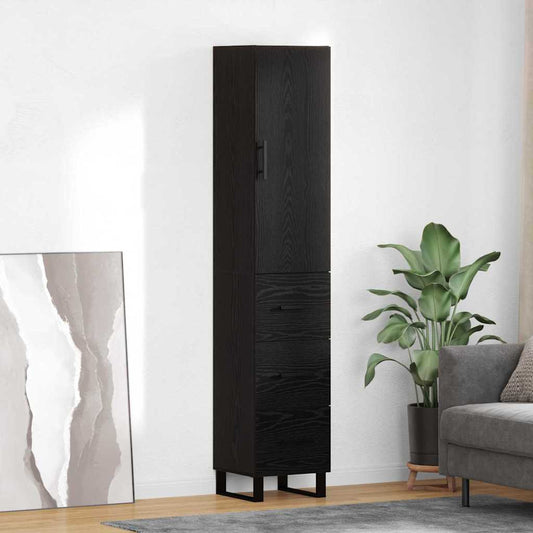 Highboard met lade Zwart Eiken 34,5 x 34 x 180 cm Bewerkt hout is nu te koop bij PeponiXL, paradijselijk wonen!