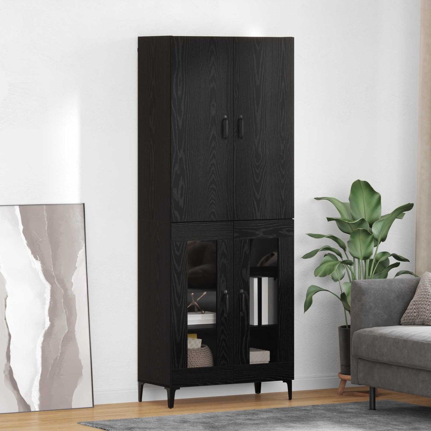 Highboard Zwart Eiken 69,5 x 34 x 180 cm Bewerkt hout is nu te koop bij PeponiXL, paradijselijk wonen!